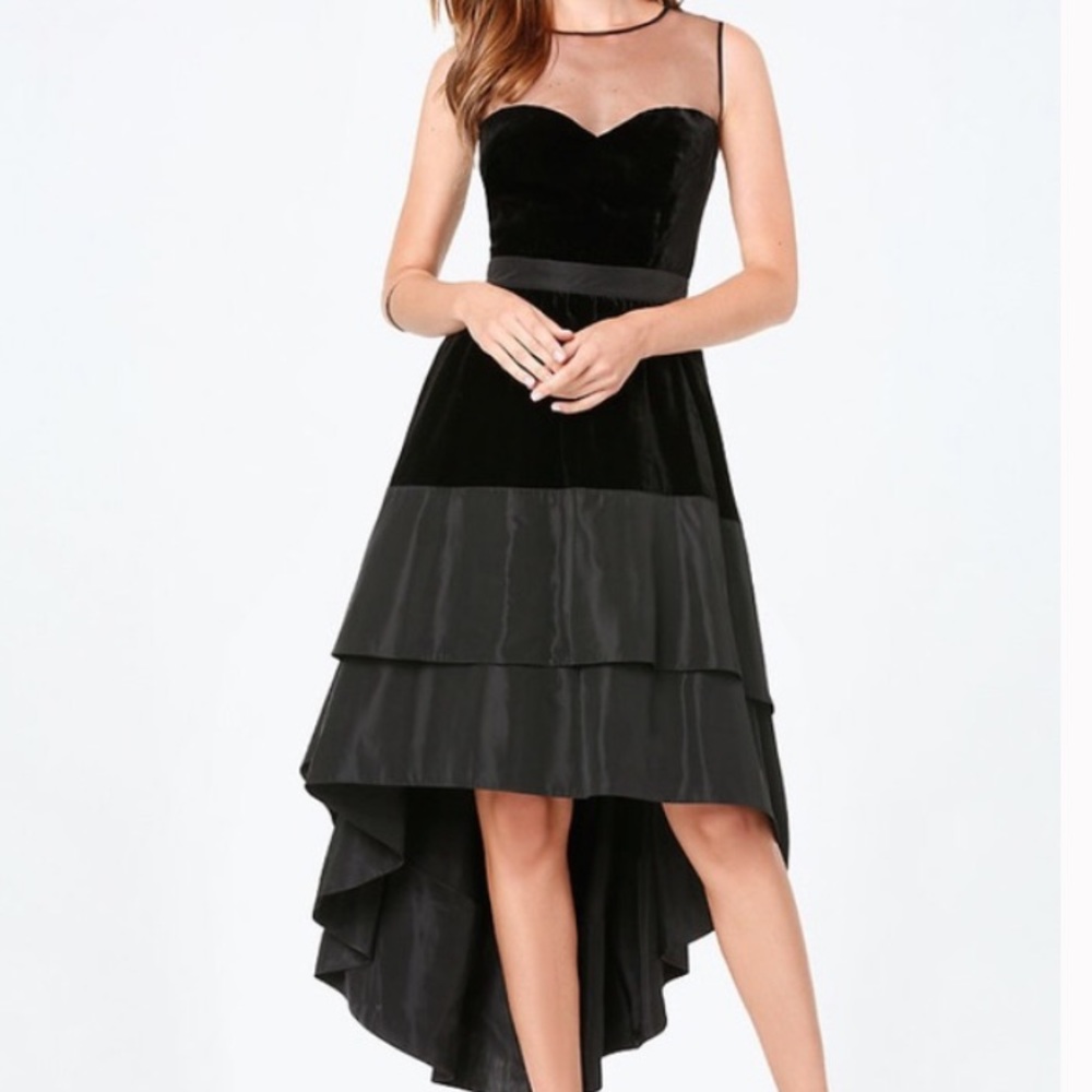Bebe Dramatic High Lo Velvet Dress